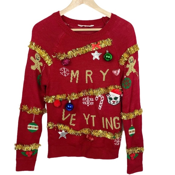 Ugly Christmas Sweater Tinsel Ornaments Appliqués